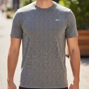 Reebok Mens Gray Heathered Performance Athletic Short Sleeve Crew Neck T-Shirt